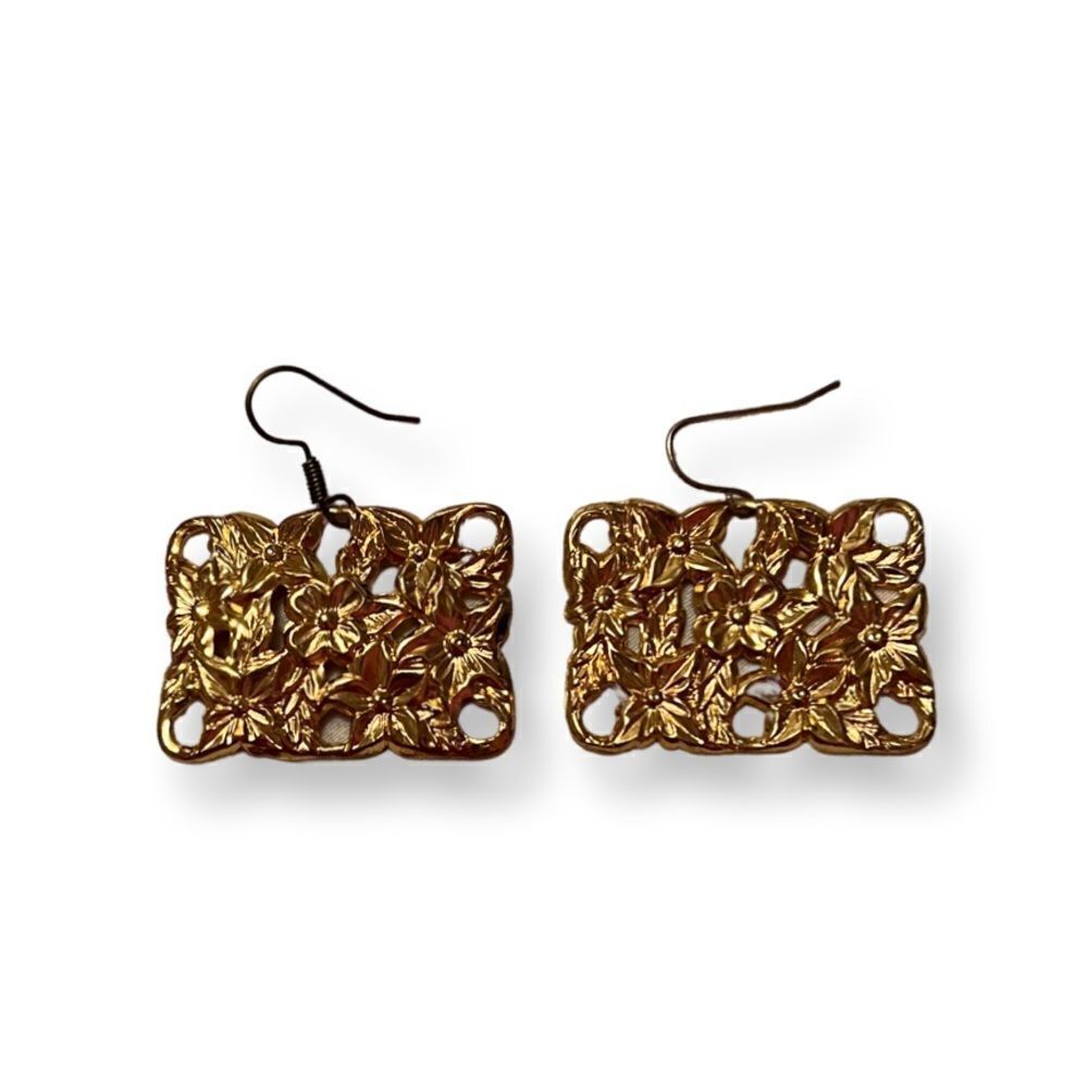🤯5/$25🤯 Gold Floral Rectangular Earrings